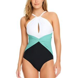 Bleu Rod Beattie Mio Keyhole Cutout One Piece Swimsuit Colorblock Size 12